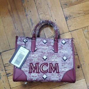 MCM Burgundy and Cream Satchel